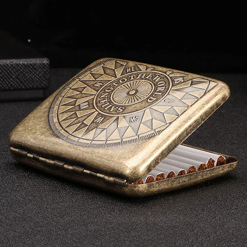 American Flip Top Cigarette Case Embossed Metal Iron Box British Style Pressure Resistant Portable Cigarette Box Gift for Smoker