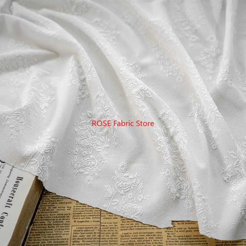

Vintage Soft Pure White Flower Jacquard Fabric for Spring Dress, Wedding Prom, Prom Dress, Designer Fabric
