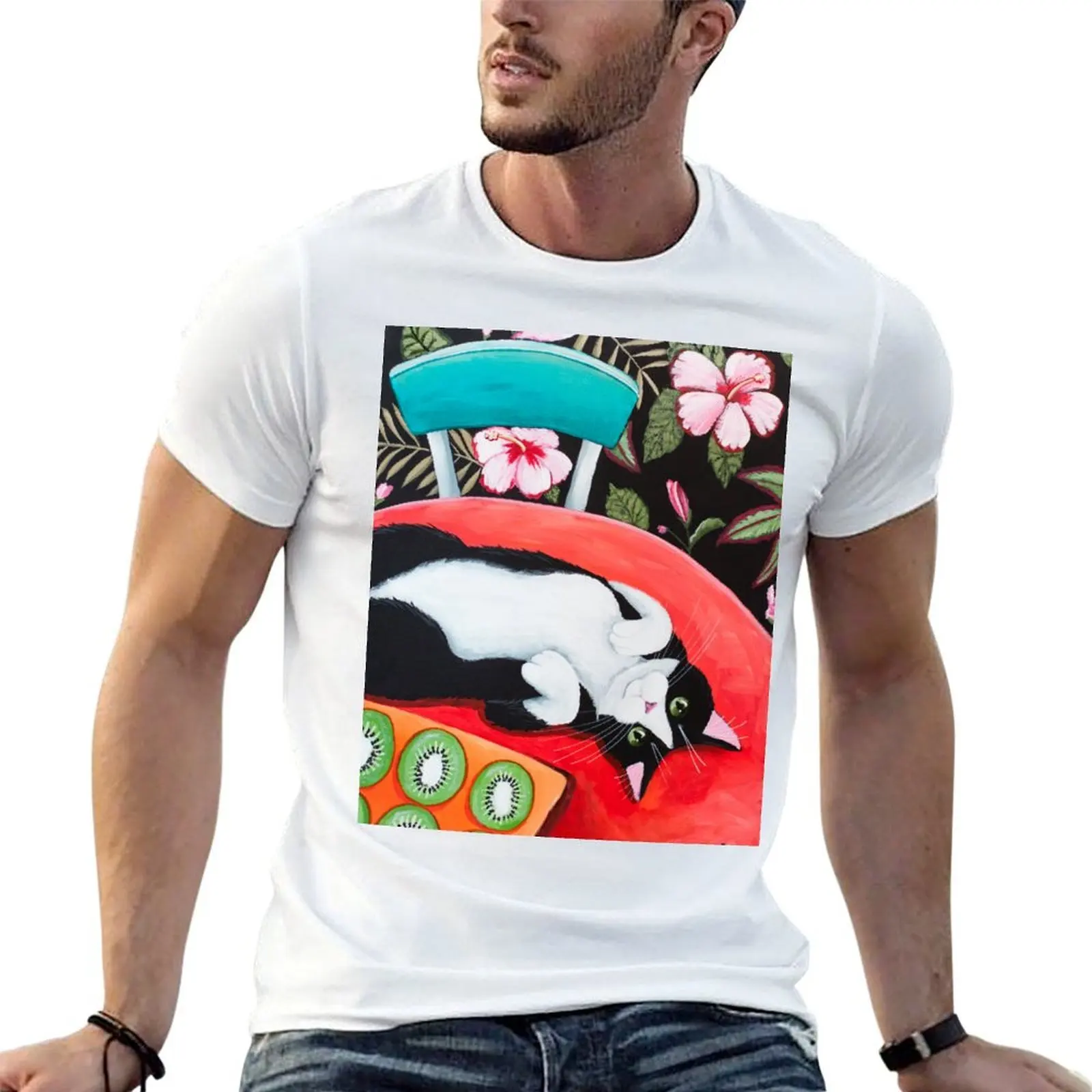 Tuxedo Cat on the Kitchen Table T-Shirt Man t-shirt topping t shirts for men pack