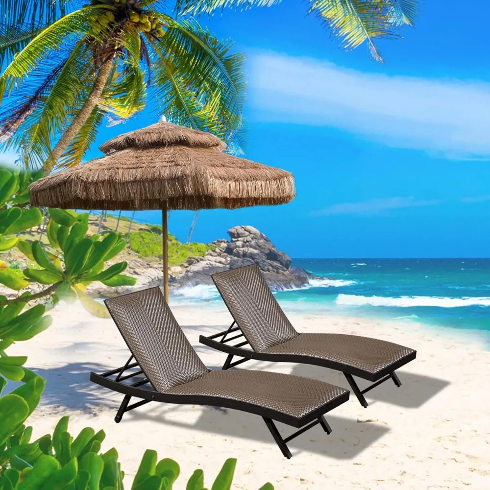 

Domi Outdoor Chaise Lounge Set of 2, Aluminum Wicker Lounge Chair with Padded Quick Dry Foam and Wheels, Pool Lounge Chair for G