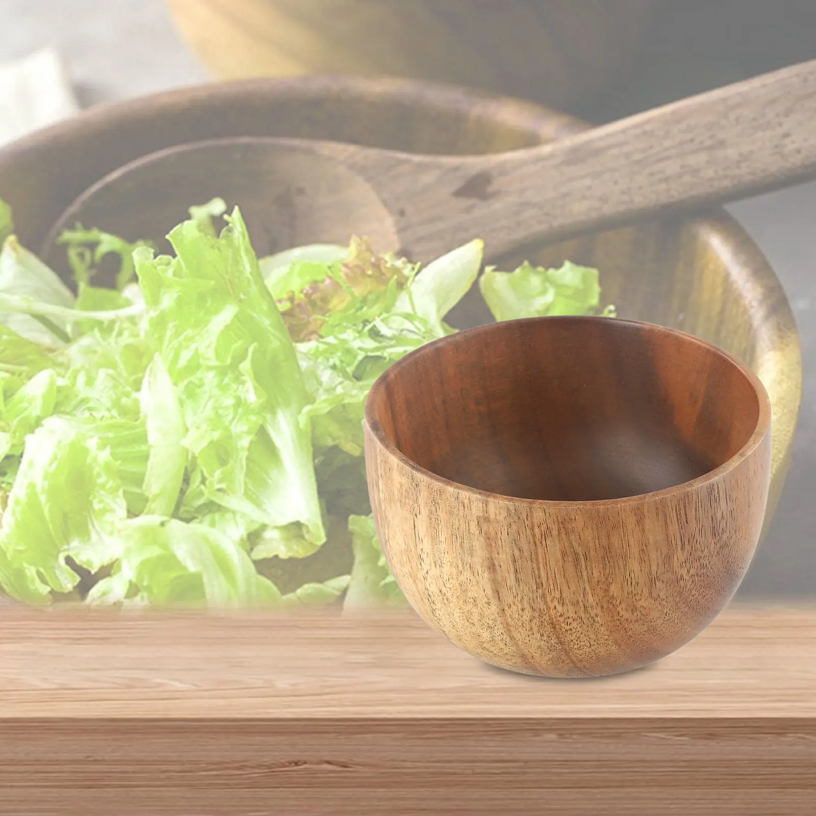 Acacia Wood Bowl Fruit Plate Salad Bowl Children Anti-scalding Wooden Bowl Whole Wood Soup Bowl Fruit Kitchen Salad Bowl Set
