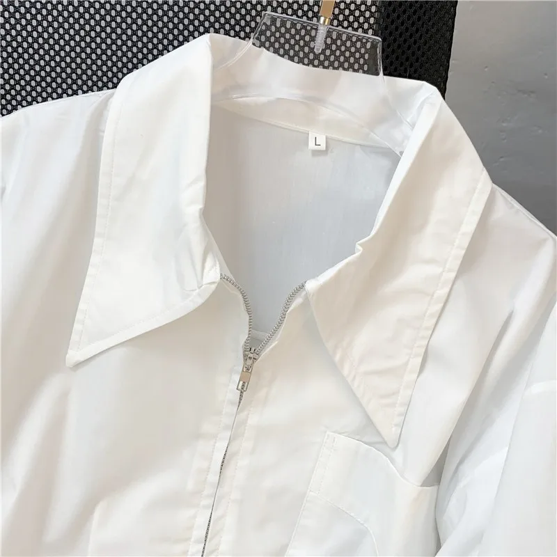 Fashion New Shirts Women Korean Loose White Blue Double Zipper shirts Spring Fall Ins Long Sleeve Casual Solid Blouses NS5831