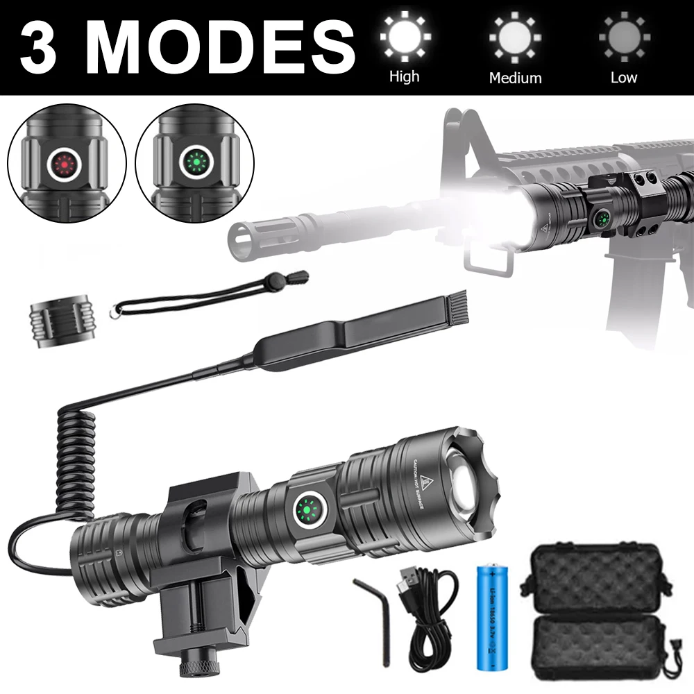 عالية الطاقة ضوء قوي الأضواء LED التكتيكية مصباح يدوي كتيفة ثابتة تلسكوبي التكبير نوع C شحن خرطوشة #3