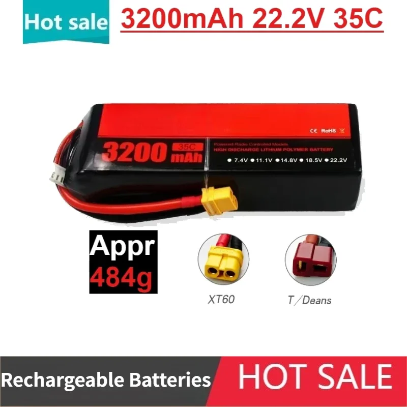 3200mAh 6S 22.2V 35C Replace Rechargeable Lipo Batteries for RC Quadcopter Helicopter FPV Racing Drone Spare Parts TX60/T Plug