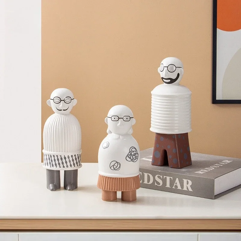 Nordic cartoon character ceramic ornaments figurines modern home decor living room and office desktop decorations Christmas gift