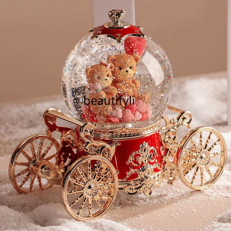 Christmas gift spinning pumpkin carriage crystal ball music box girl girl child birthday gift