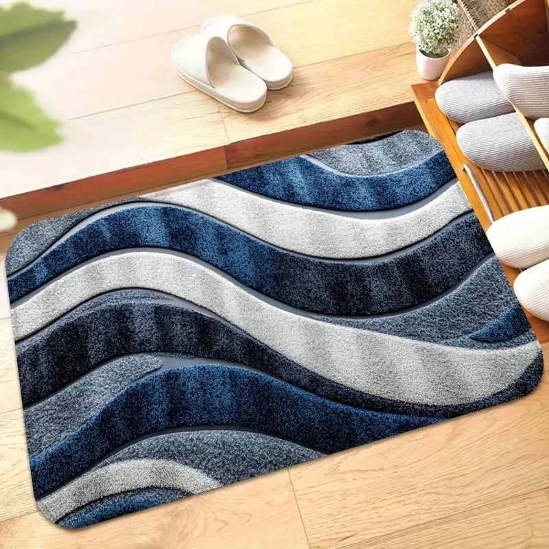 VIKAMA Modern Wave Pattern Shaggy Area Rug, Soft Non-slip Absorbent Floor Mat, Washable Carpet for Bedroom Living Room Decor