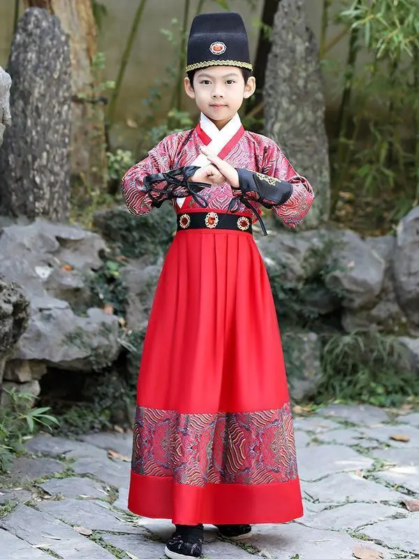 Spring Kids Ming Dynasty Hanfu - Chinese Boy's Tang Costume Dragon Embroidery Guard/Swordsman Outfit Disguise Knight Hanfu Child