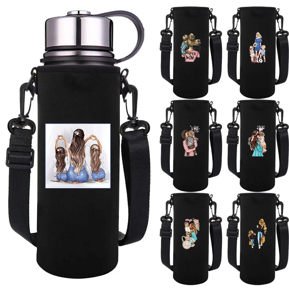 

550-1500ML Insulated Water Bottle Sleeve Adjustable Strap Mom Print Portable Outdoor Water Bottle Carrier for Hiking,Travel