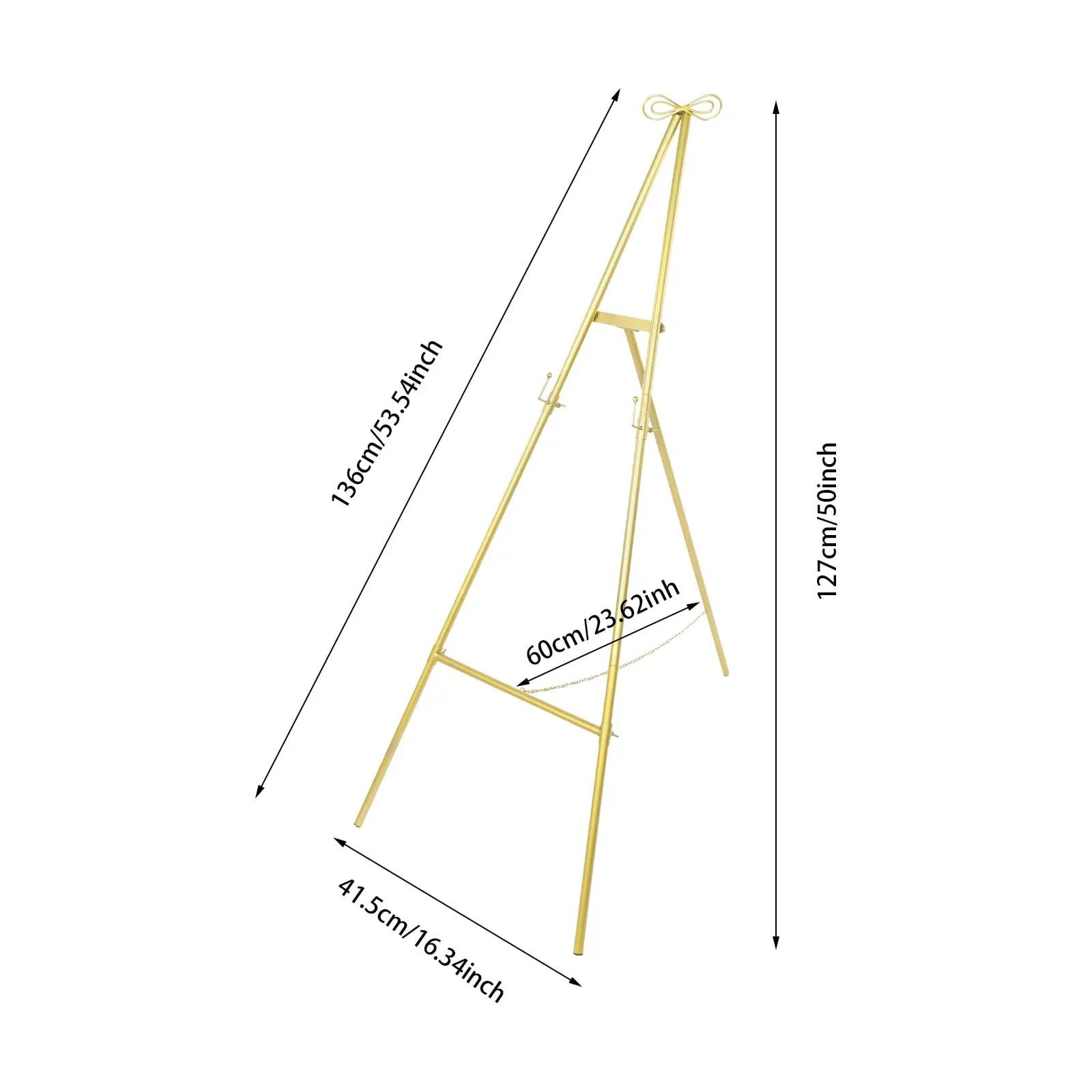 61.6 em 2 peças suporte de cavalete dourado alto para sinal, cartazes, suporte de cavalete de exibição de metal ajustável com parte superior de arco, cavalete de arte portátil, fol