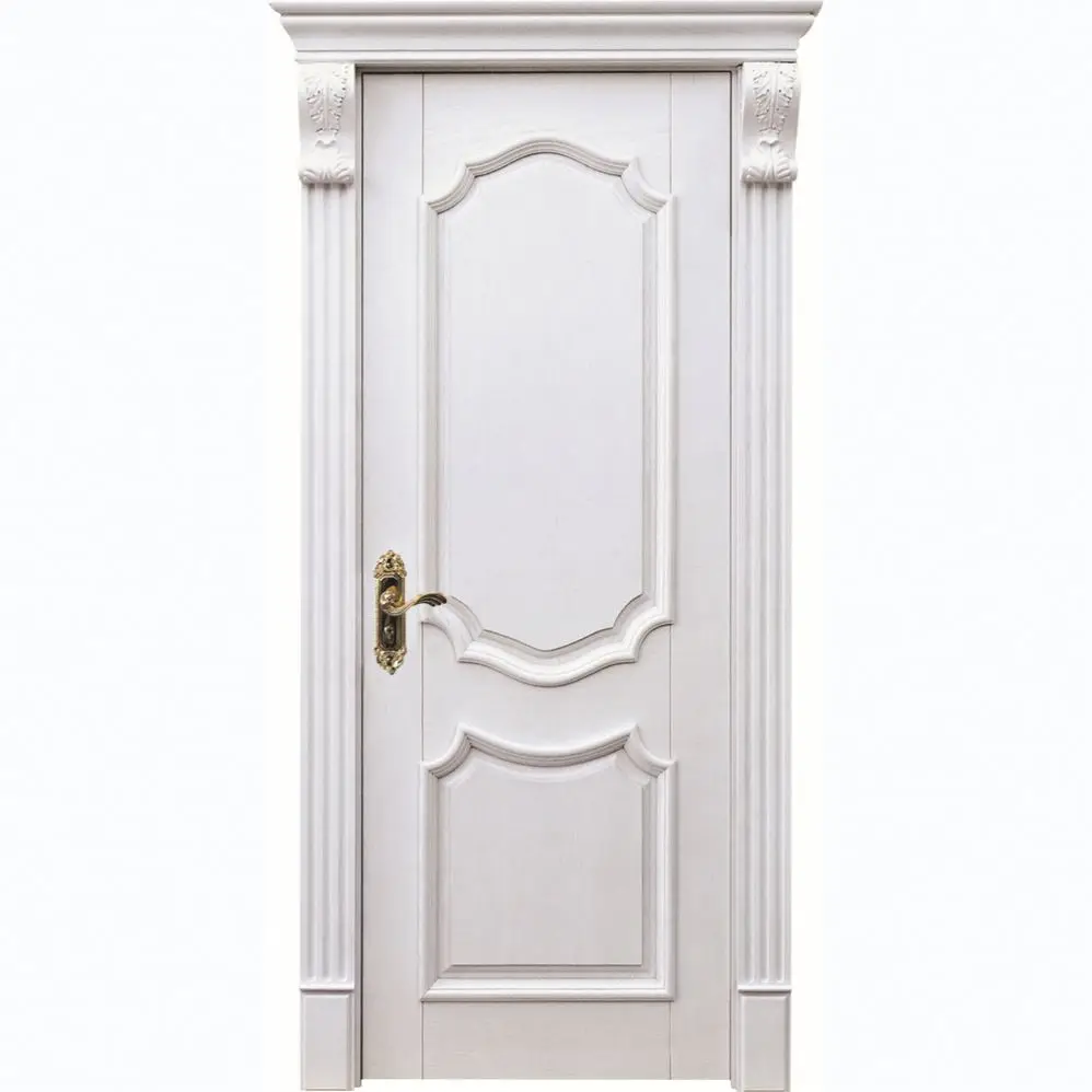Custom Solid Wood Classic Style Door With Frame And Hardwares Luxury Interior Door Room White Wooden Door With Carved Pattern
