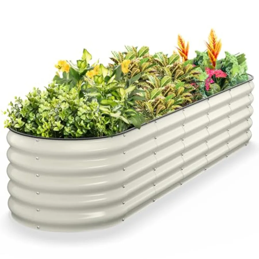 Raised Garden Bed Metal Galvanized Steel Oval Garden Bed 8x2x1.5 ft with 18-Inch Deep Open-Bottom Design for Outdoor Vegetable