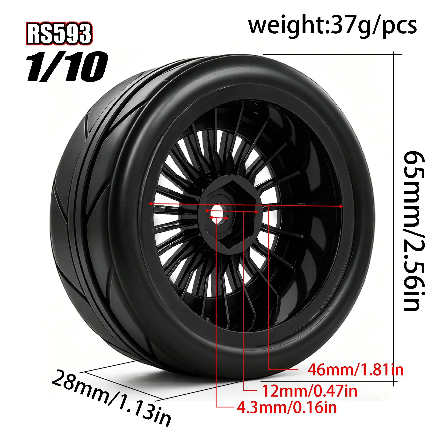 RED SPIDER 4Pcs 1/10 RC Rally Racing Tires 12mm Hex OD 65mm for 1:10 RC On Road Car Tamiya TT01 TT02 XV01 XV02 PTG-2 TA06 HSP