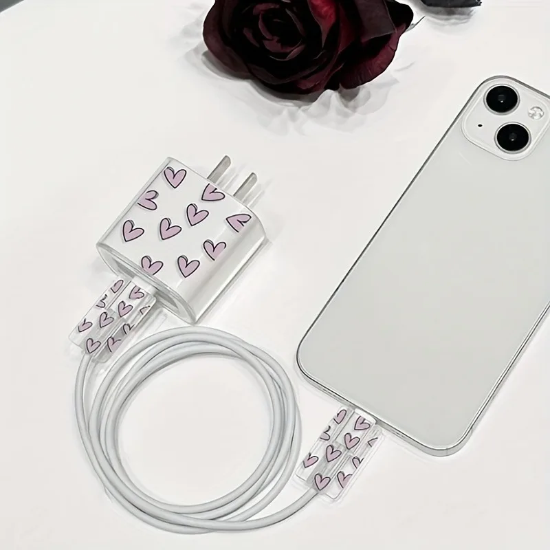 Transparent Love Heart Cellphone Charger Protective Case Sleeve for Apple iPhone, Laser Cable Winder, Wire Protectors, 18 W, 20W