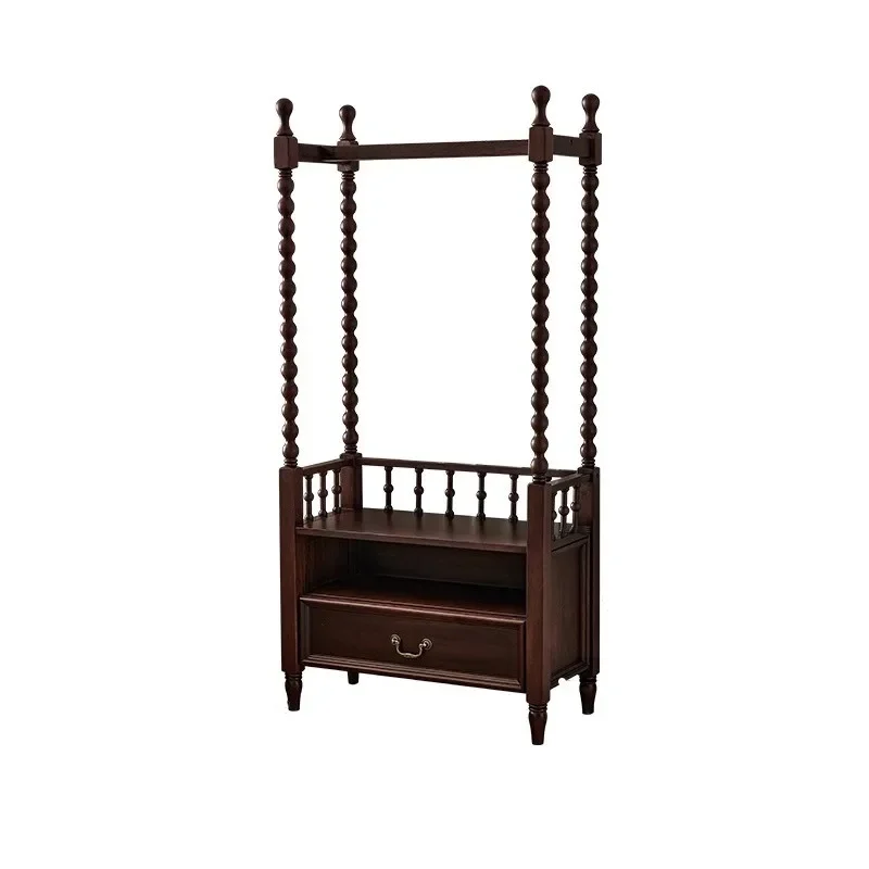 

French retro solid wood hanger integrated multi-functional storage rack household bedroom with drawers floor coat rack