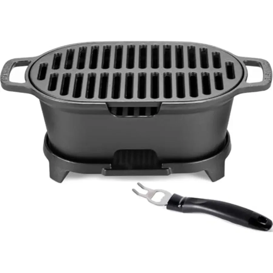 Skillet Cast Iron Camp - Tragbarer Mini-Hibachi-Grill für Camping-BBQ, 100% Gusseisen-Tischgrillplatte
