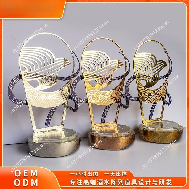 High-end Metal LED Luminous Wine Display Stand Luxury Luminous Foreign Wine Seat for Bar Decor