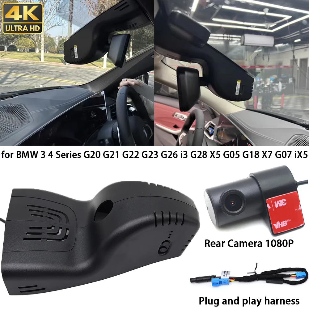 for BMW 3 4 Series G20 G21 G22 G23 G26 i3 G28 X5 G05 G18 X7 G07 iX5 4K Dash Cam Front Rear Camera DVR Plug and Play Recorder