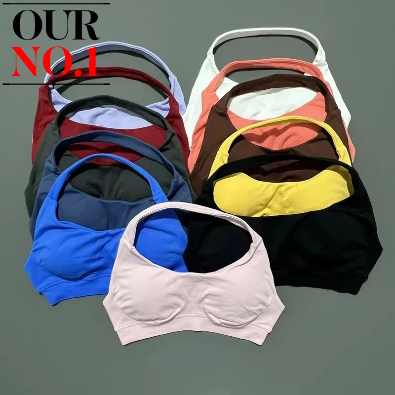 

Summer Sports Bra Ladies Seamless Halter Bra Medium Support 2025 Gym Halter Yoga Top Bra Cropped Top Padded Sportswear Running