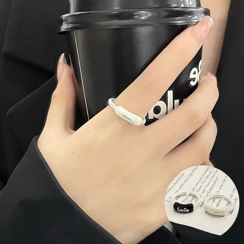 100% 925 Sterling Silver Geometric Open Ring for Women Girl Fashion Letter Drop Glaze Design Jewelry Party Gift Dropshipping