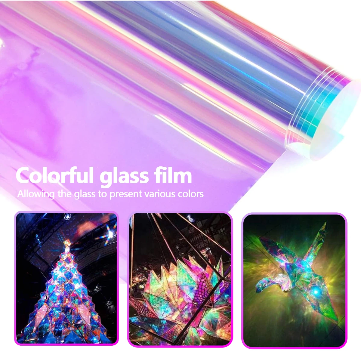 Holographic Clear Window Film Dichroic Colorful Decorative Window Film for Mall Office Self Adhesive Stained Glass