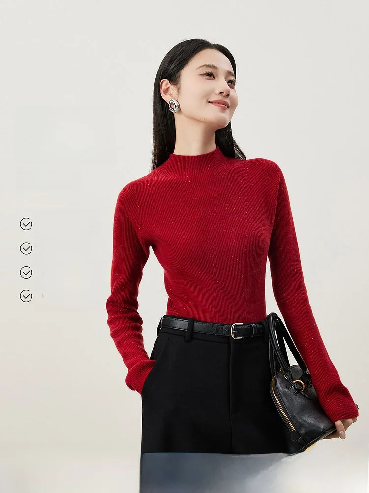 

Women's Cotton Wool Base irt f High Collar Full Form Knitted Sweater Vertical Pit Stripes Autumn Winter Slim Fit Casual