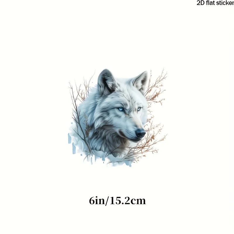 1Pc Snow Wolf 2D Flat Vinyl Sticker, Style Decor Decal for Car Laptop Water Bottle Motorcycle Helmet, Multi‑surface Compatible