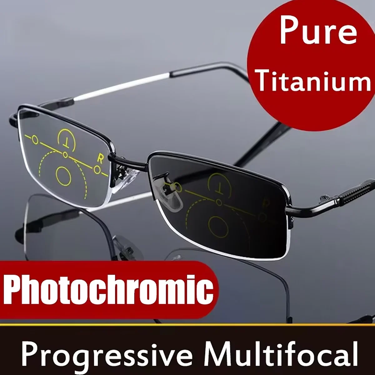 Anpassung Photochrome Multifokale Lesebrille Männer Progressive Anti-Blue Ray Business Brille Halbrahmen Brillen 1,0-3,5