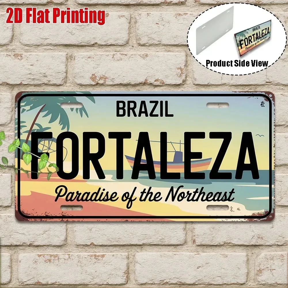 CIFbuy Personalized Vintage Fortaleza Brazil Plaque,Customizable 11.8x5.9Inch 2D Printed Outdoor Wall Hanging Home Decor Gift