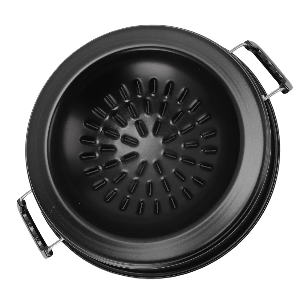 Easy to Hold Iron Thai BBQ Grill Pan Black Round Hot Pot Grill Pan Side Handles Raised Center Dome Round Thai Style BBQ for Gas