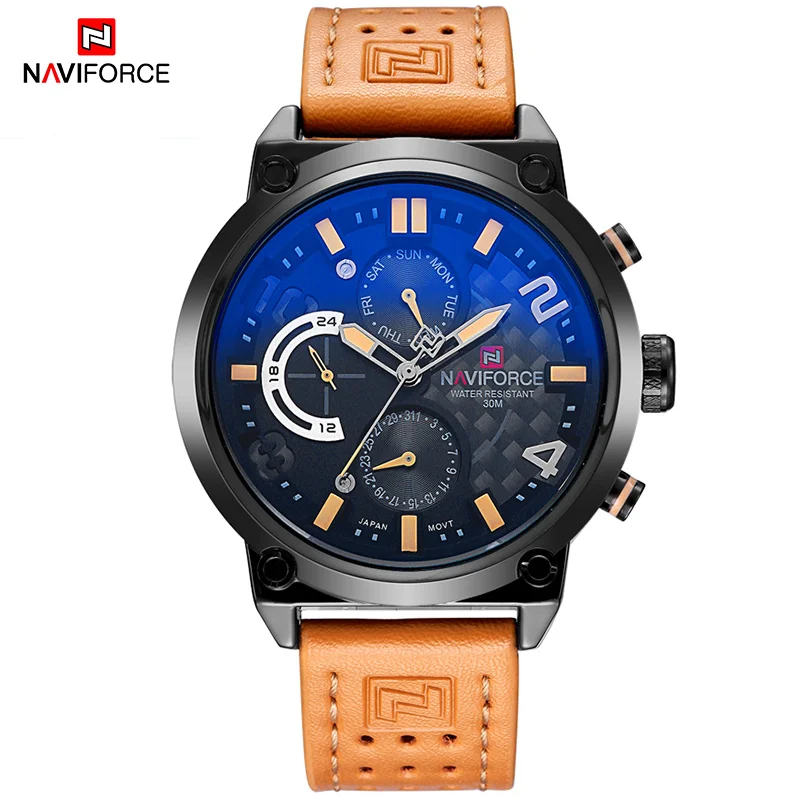 

NAVIFORCE Fashion Casual Men's Watches High Quality Genuine Leather Wrist Watch For Men Waterproof Sports Quartz Clock With Date