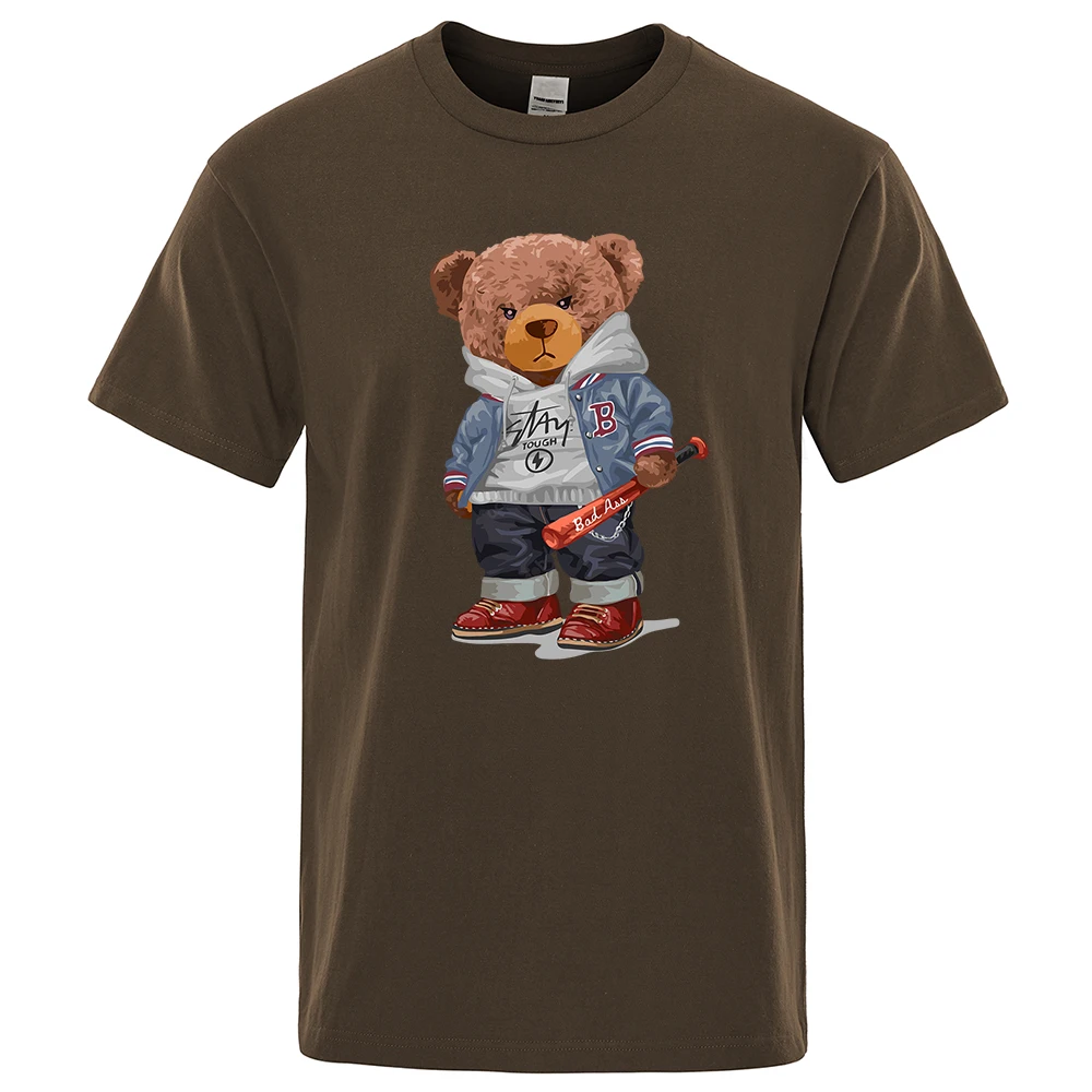 Street Baseball Ted Bear Boy T-Shirt Man Loose Oversize T-Shirt Loose Breathable Summer Top Fashion Casual Cotton Tee Clothes