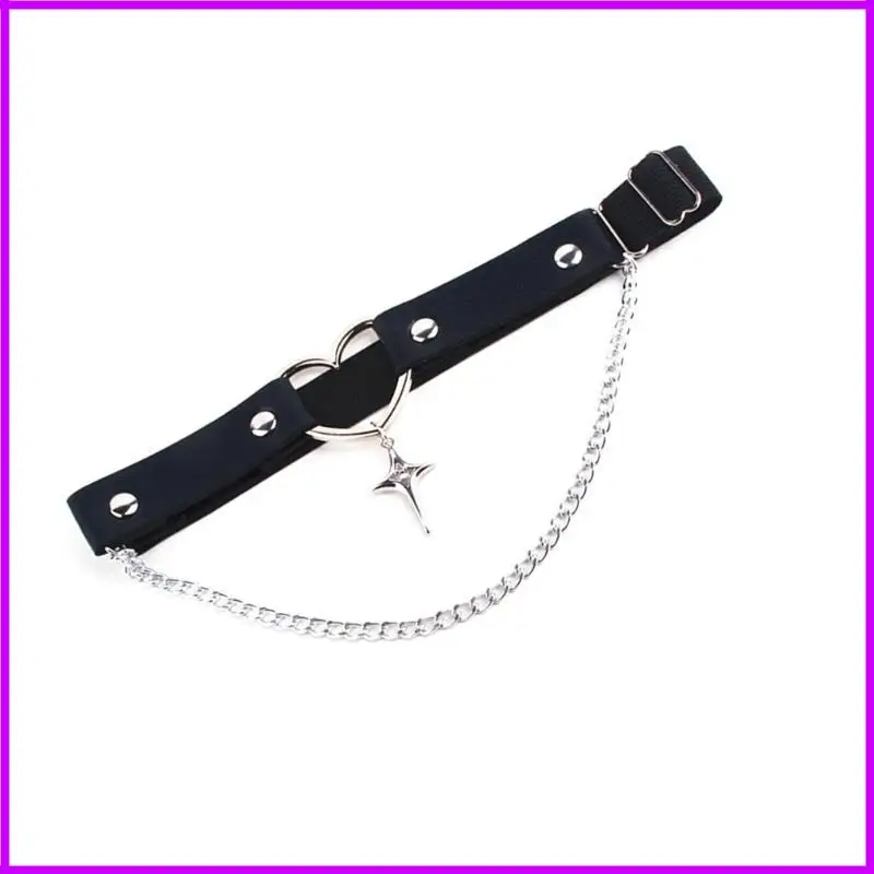 ユニークなハートバックルフェイクレザーレッグラップ、調節可能なストラップ付き、女性用パンクスターチェーンペンダント、太ももガーターベルト
