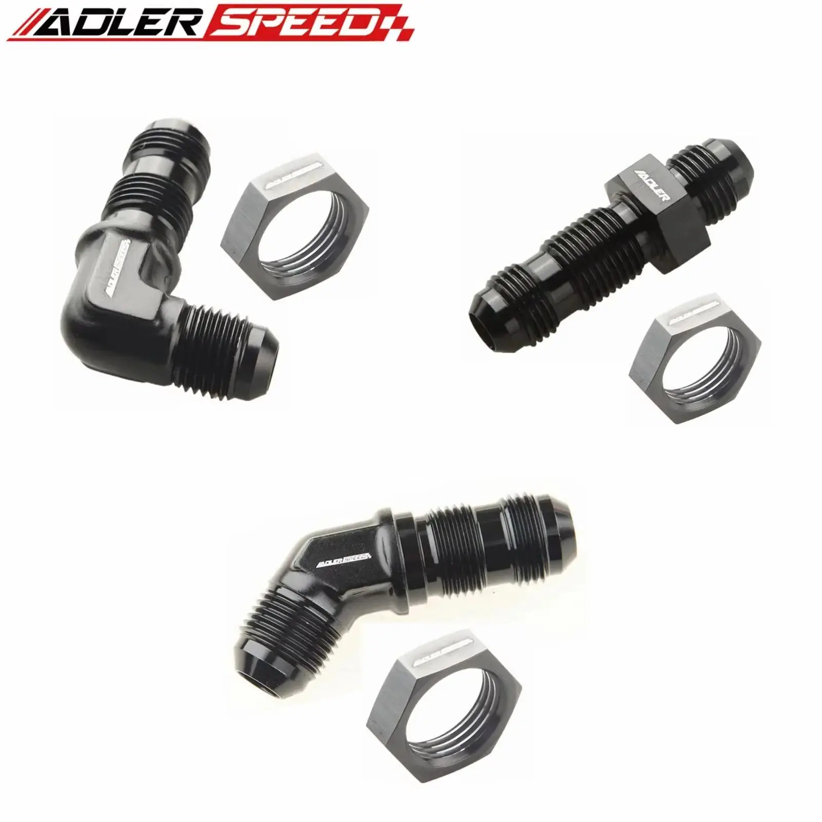 0 / 45 /90 stopni AN6 AN8 AN10 AN12Bulkhead Flare Fitting Union Adapter 6AN 8AN 10AN Fitting For Tab Rr Wirewall Aluminum Black