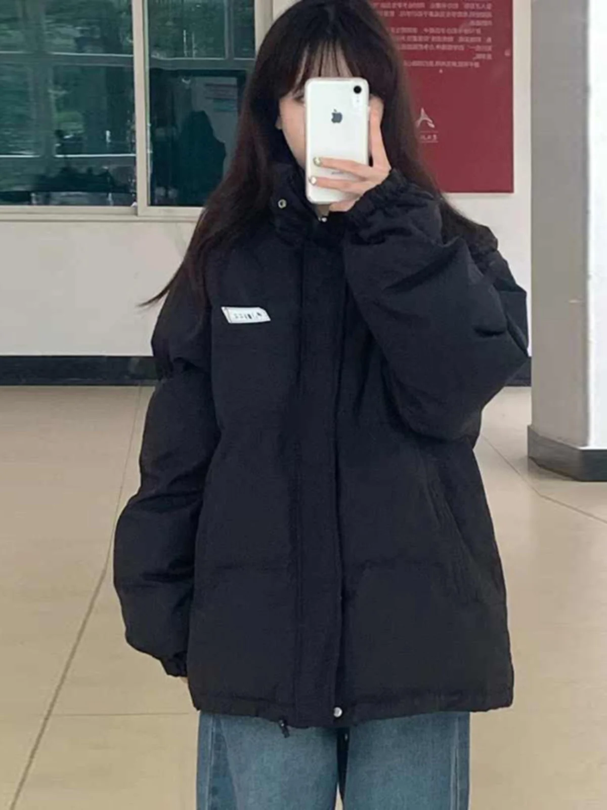 Bla down Jaet Women's 2024 New Sle Loose Student Cotton Coat Winter Clothes Bread Sle Coat Korean Version Straight Tube