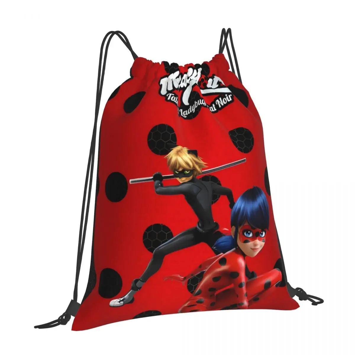 Cartoon-Miraculous-Ladybug Sports Drawstring Backpack Sport Fitness Travel Outdoor Sackpack Large Capacity Gym Swim Beach Bags