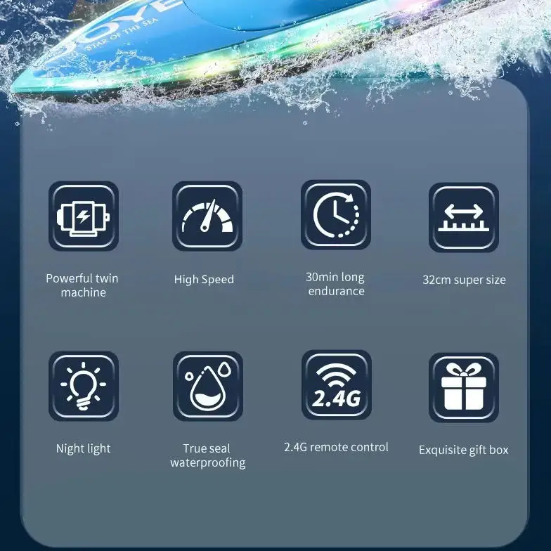 32CM Large Smart Alarm Electric Remote Control Boat 2.4G Off Water Sensing Capsize Reset Waterproof High Speed RC Boat Speedboat