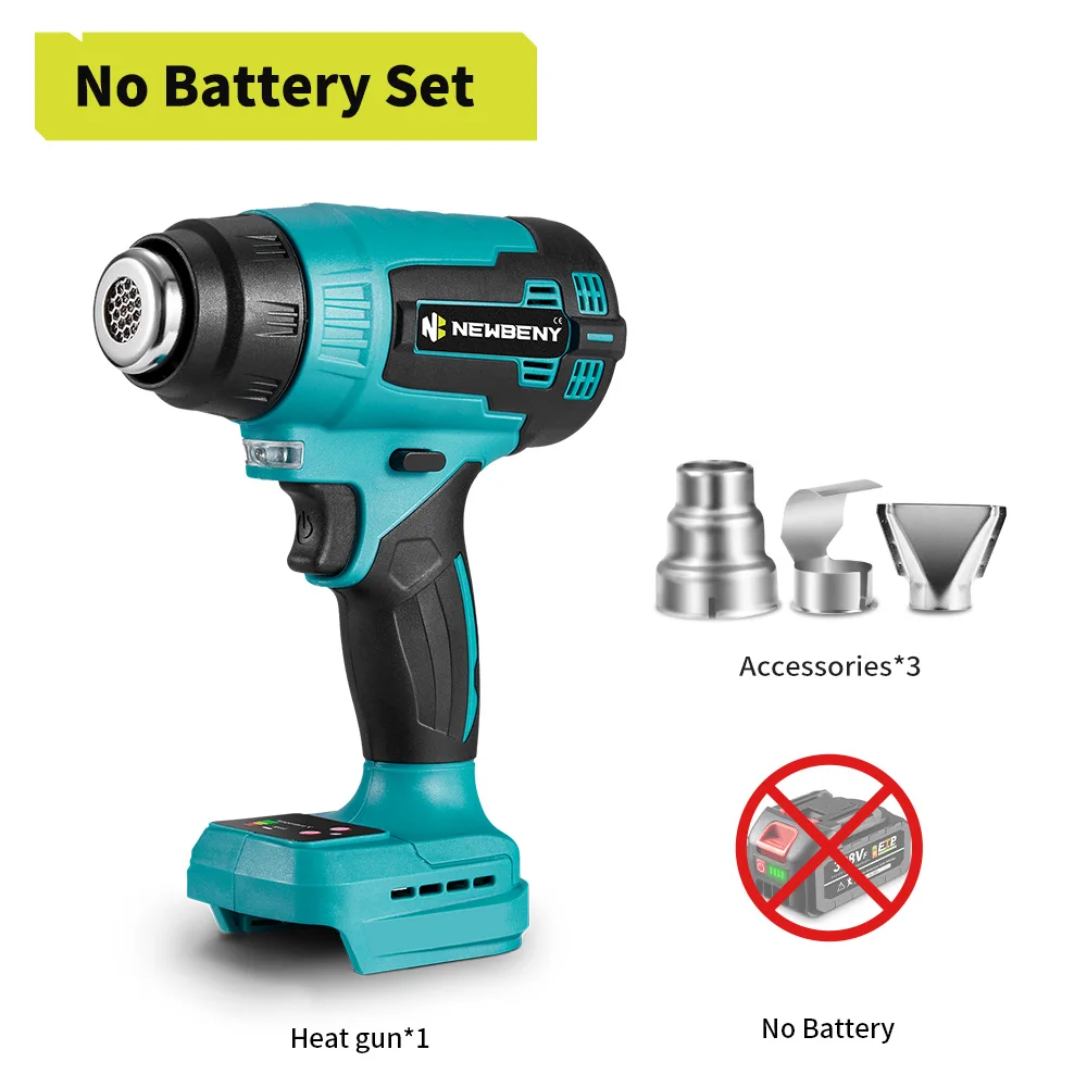 NEWBENY 2000W 500 ℃   Elektrisch heteluchtpistool 9-versnellingen Handheld draadloos oplaadbaar industrieel huisgereedschap voor Makita batterijpin