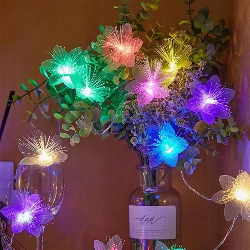 Xmas Party Decor LED Optical Fiber Flower Lights 2M 3M Battery Powered Artificial Fairy String Garland for Wedding Home Holiday