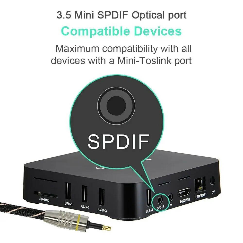 Cable óptico de sonido Digital Toslink a Mini Toslink, 3,5mm, SPDIF, 5M