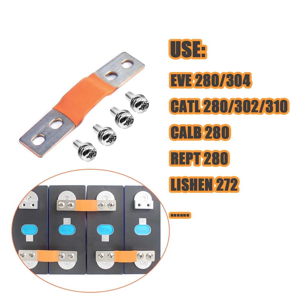 12V Lifepo4 Battery Flexible Busbar Copper Connecter 4 Holes Busbar EVE 280K Double-hole Bus bar for EVE 280K 310Ah 304A Lifepo4