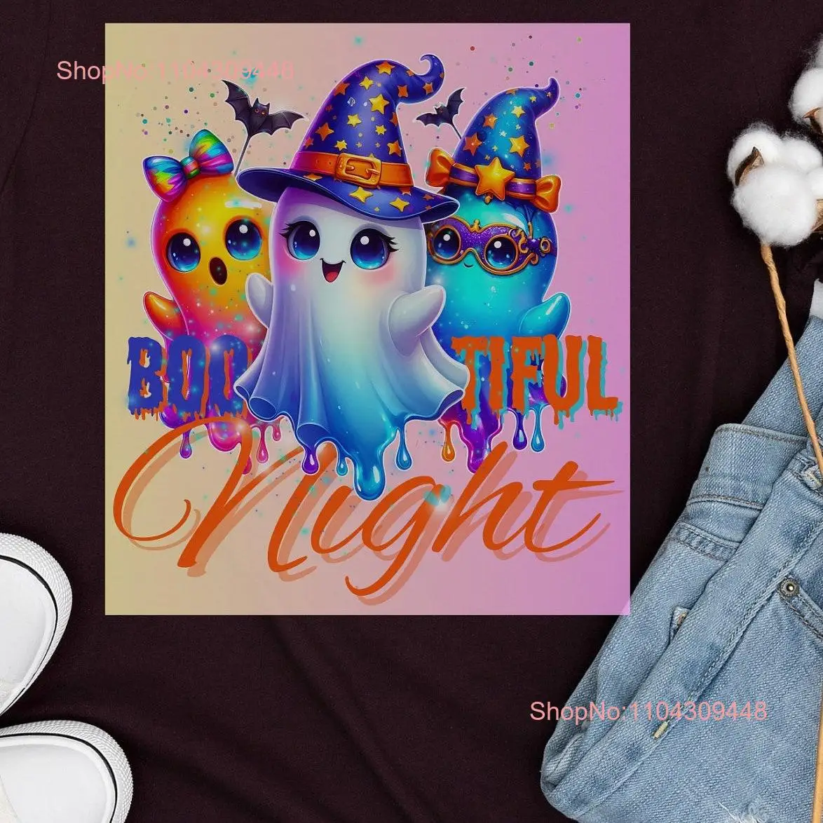 Ghostly Trio Boo tiful Night Spooky Season T Shirt Comfortable High Quality Bella Canvas Fall  long or short sleeves