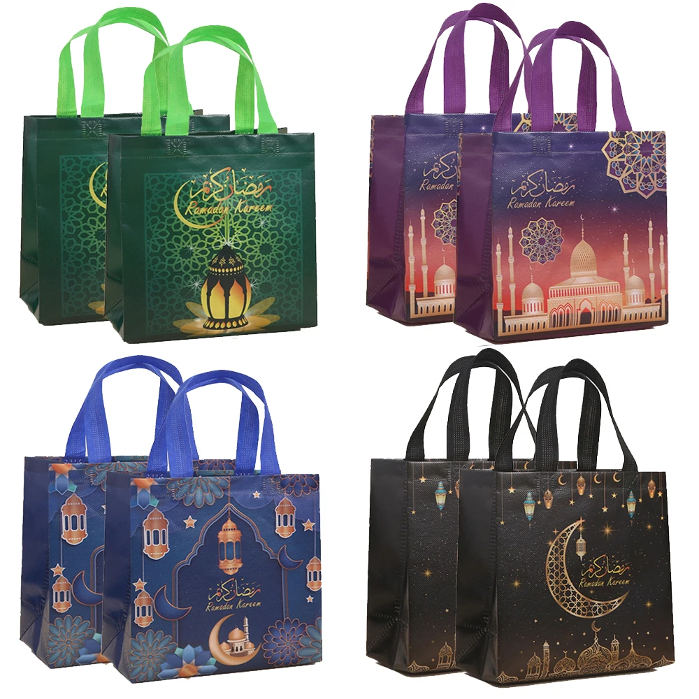 4/8/pcs Ramadan Mubarak Non-woven Gift Bags with Handles Eid Party Favor Treat Candy Bag for Eid Mubarak Muslim Party Decoration