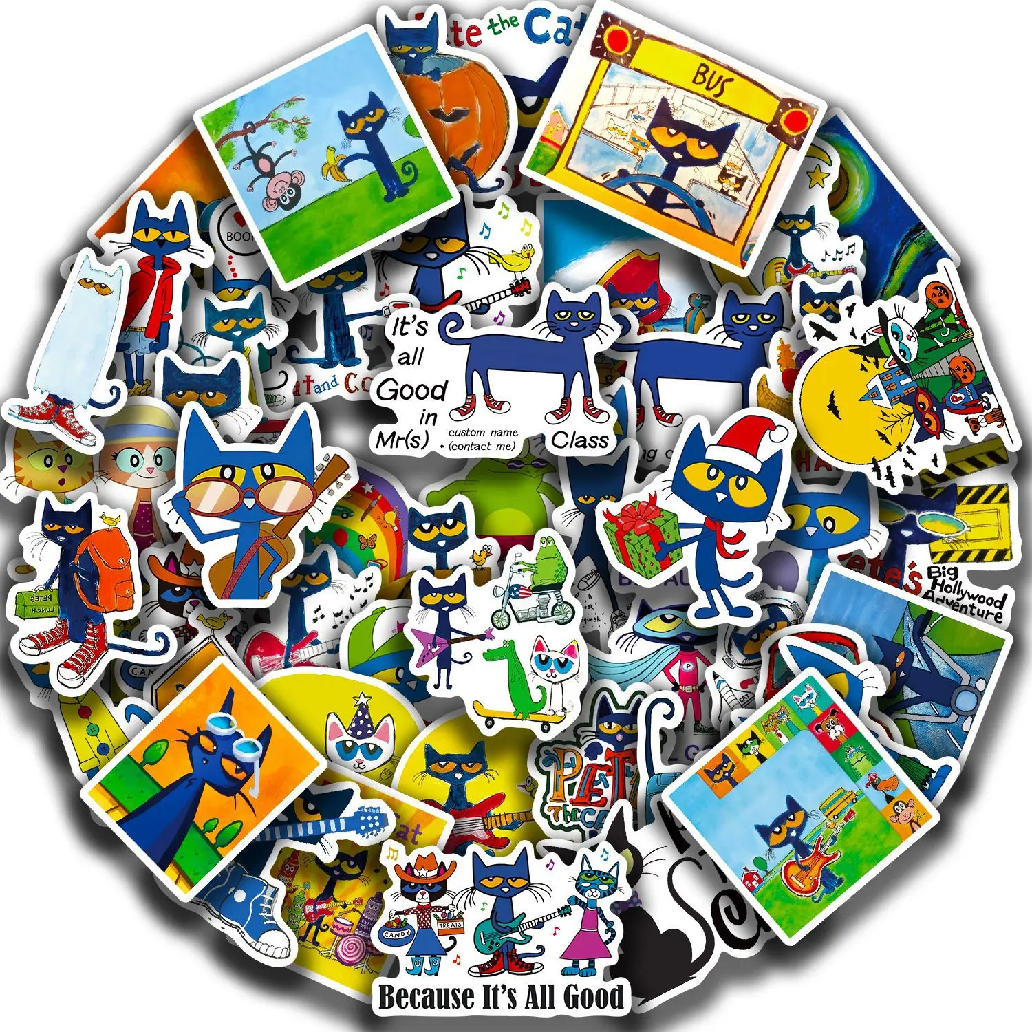 50 Stück Anime Pete die Katze Cartoon Aufkleber Set für Gepäck Auto Laptop Fahrrad & Notebook Kinder Aufkleber Spielzeug