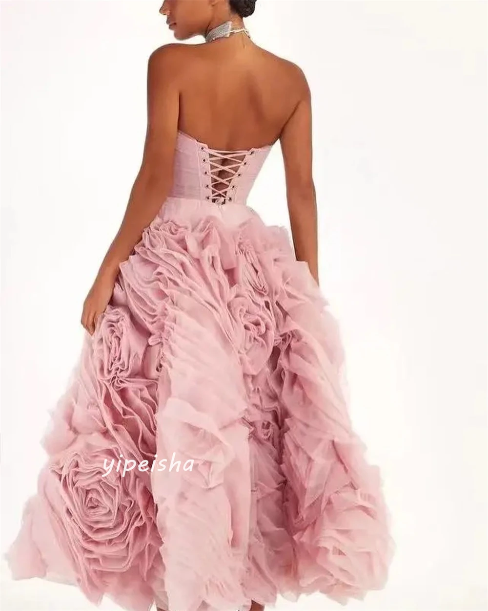 Customized Jiayigong  Jersey Flower Clubbing A-line Strapless Bespoke Occasion Gown Midi Dresses