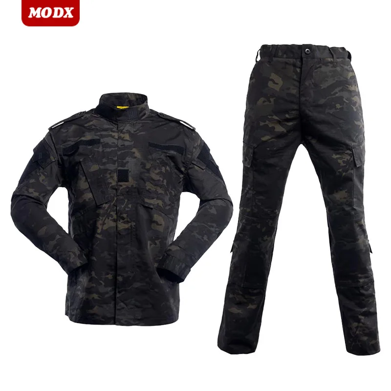 Men Long Sleeved American Camouflage Set Outdoor Breathable Wear-resistant Training Suit Multi-function Tactics Working Clothes