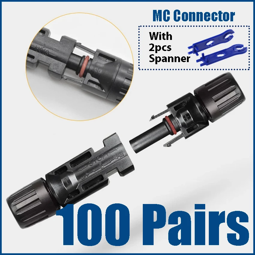 

50/100 Pairs MC Connector Solar Panel Stecker IP67 Waterproof 30A 1000V Connectors Kit For PV Cable 2.5/4/6mm2 With Spanner