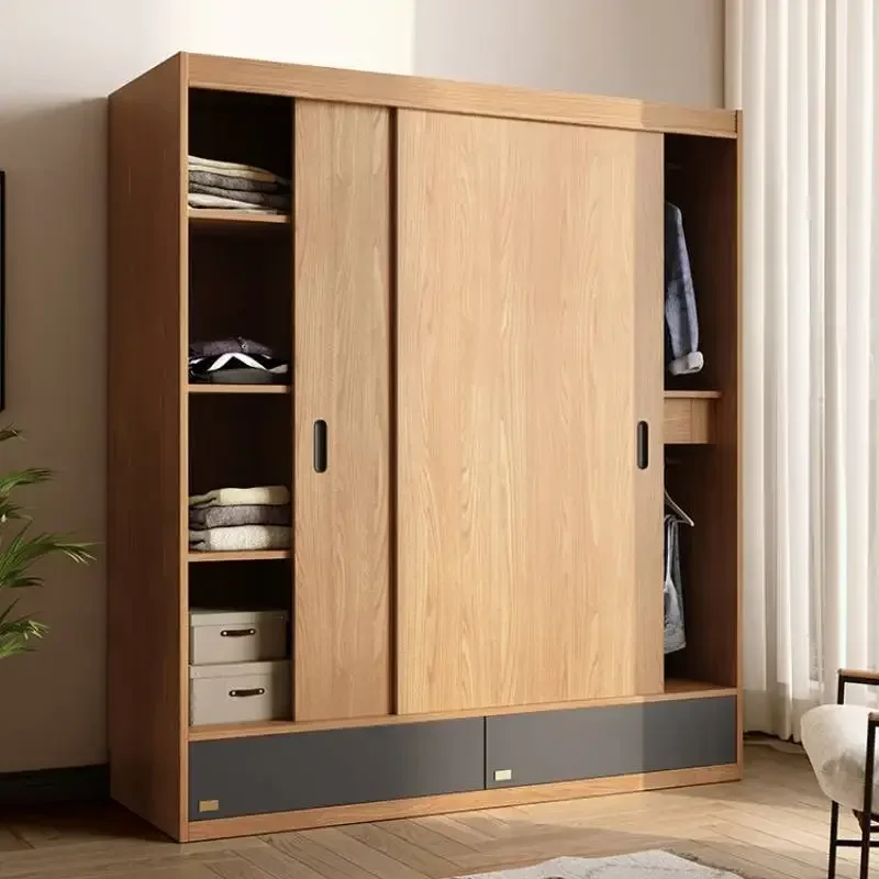Luxury Orgnizer Wood Wardrobes Tall Sliding Door Wooden Clothes Wardrobe Bedroom Storage Organizer Armario De Ropa Furniture