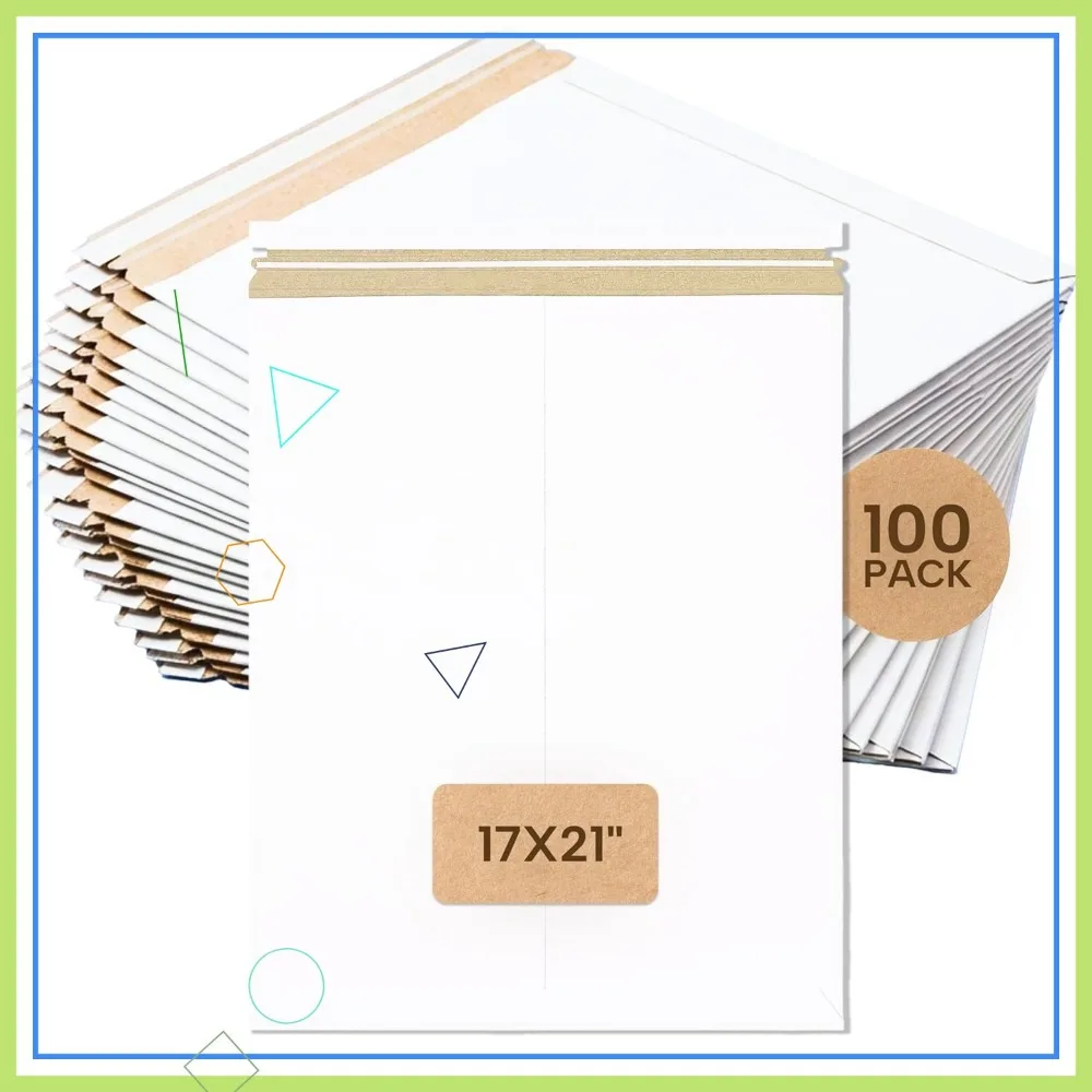 

17" x 21" Rigid Mailers, 100-Pack - Cardboard Envelopes for Artwork, Posters, Blueprints
