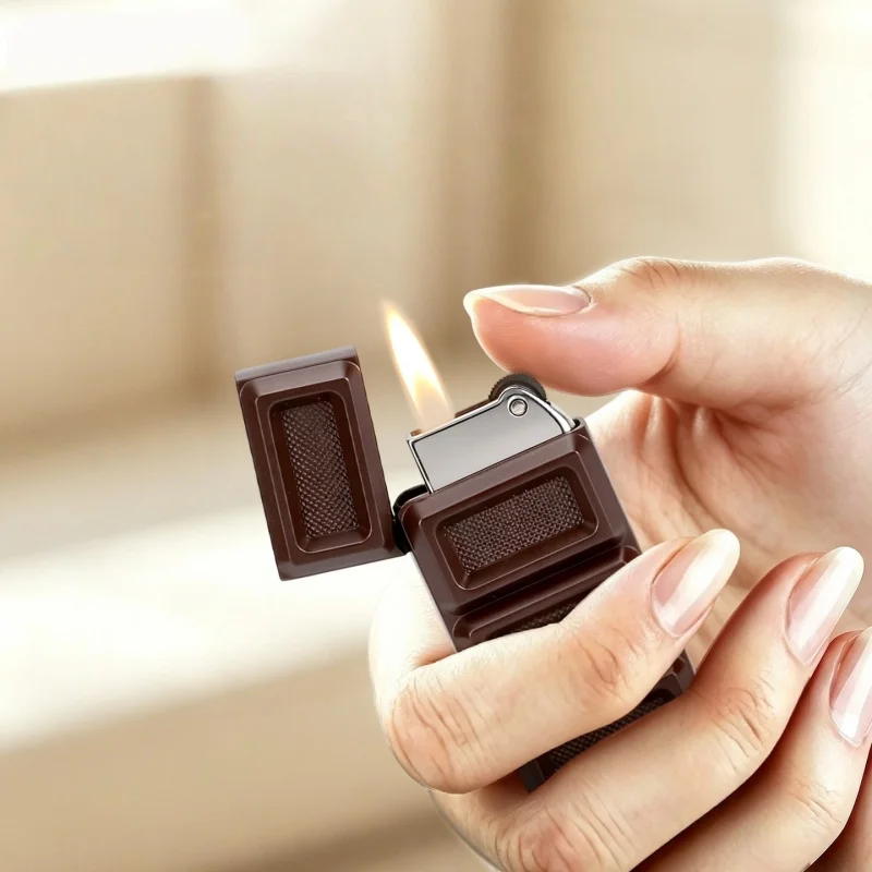 Playful Imitation Confection Igniter, Dark‑brown Matte Shell, Re‑gasable Compact Device for Unique Daily‑carry Collection